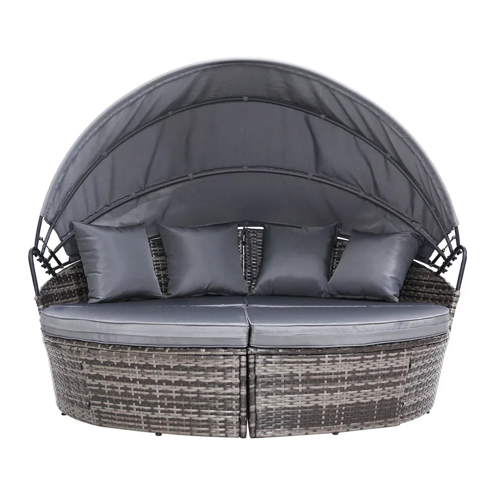 Gardeon Sun Lounge Setting Wicker Lounger Day Bed Outdoor Furniture Patio Grey - Mekamart Australia