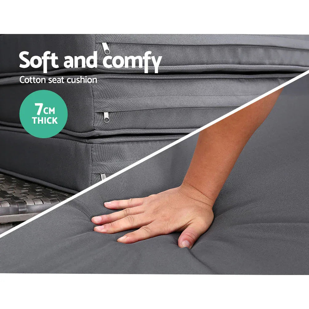 Gardeon Sun Lounge Setting Wicker Lounger Day Bed Outdoor Furniture Patio Grey - Mekamart Australia