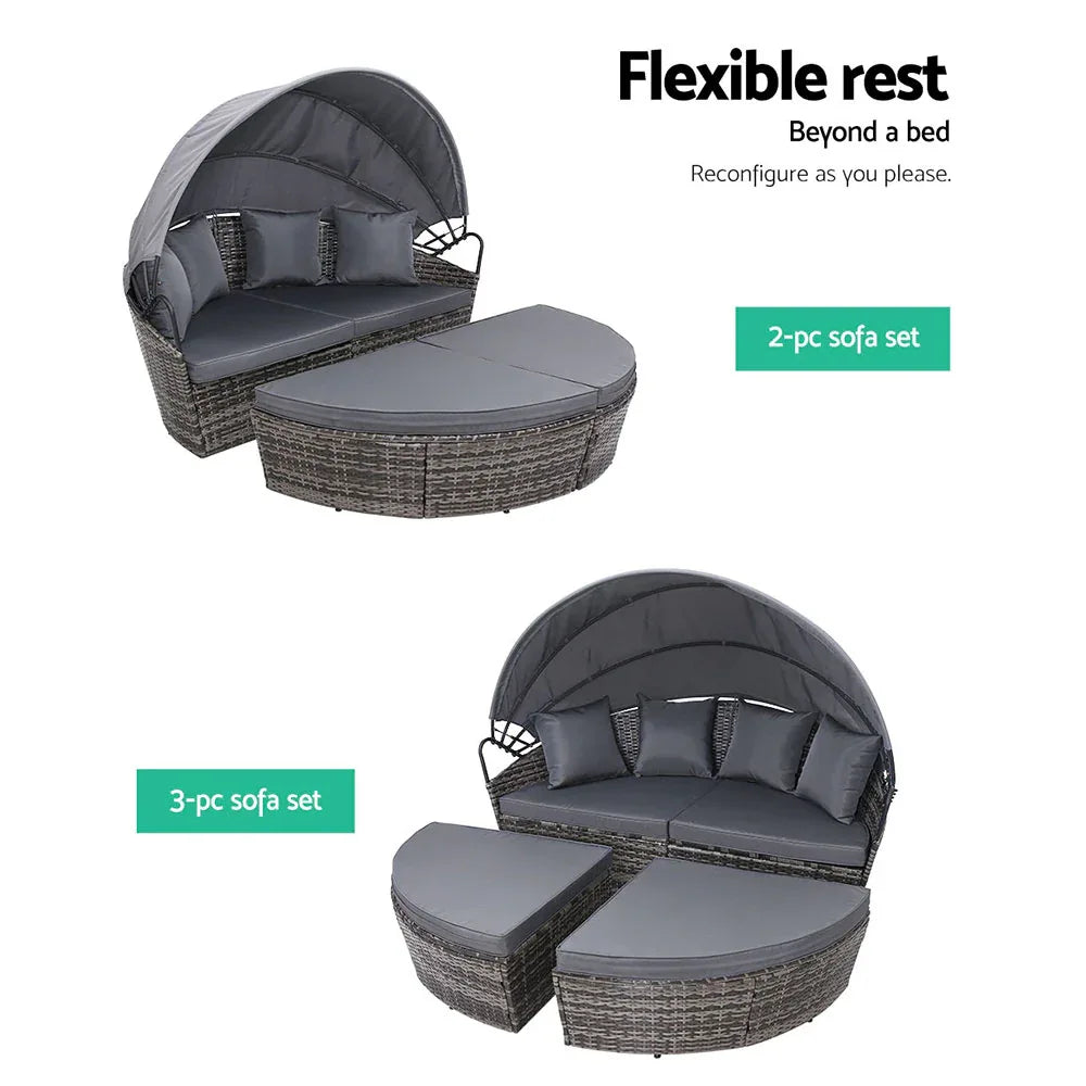 Gardeon Sun Lounge Setting Wicker Lounger Day Bed Outdoor Furniture Patio Grey - Mekamart Australia