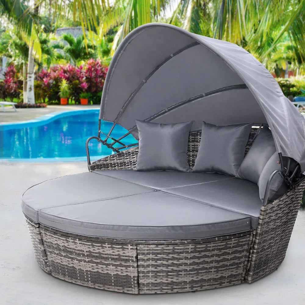 Gardeon Sun Lounge Setting Wicker Lounger Day Bed Outdoor Furniture Patio Grey - Mekamart Australia