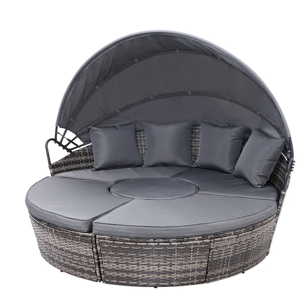 Gardeon Sun Lounge Setting Wicker Lounger Day Bed Patio Outdoor Furniture Grey - Mekamart Australia