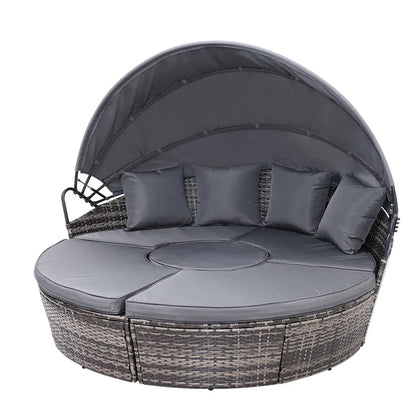 Gardeon Sun Lounge Setting Wicker Lounger Day Bed Patio Outdoor Furniture Grey - Mekamart Australia