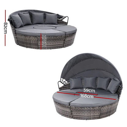 Gardeon Sun Lounge Setting Wicker Lounger Day Bed Patio Outdoor Furniture Grey - Mekamart Australia