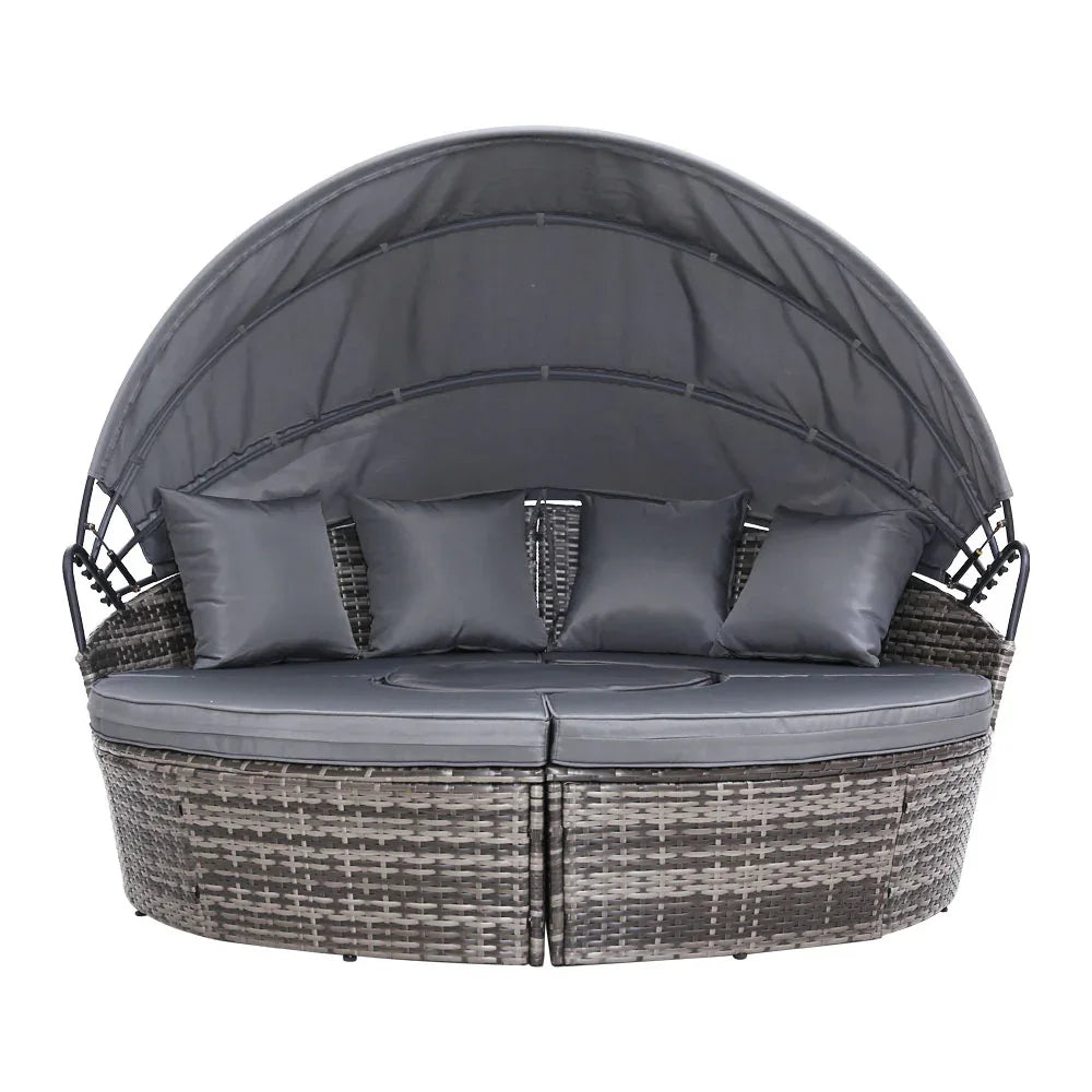 Gardeon Sun Lounge Setting Wicker Lounger Day Bed Patio Outdoor Furniture Grey - Mekamart Australia