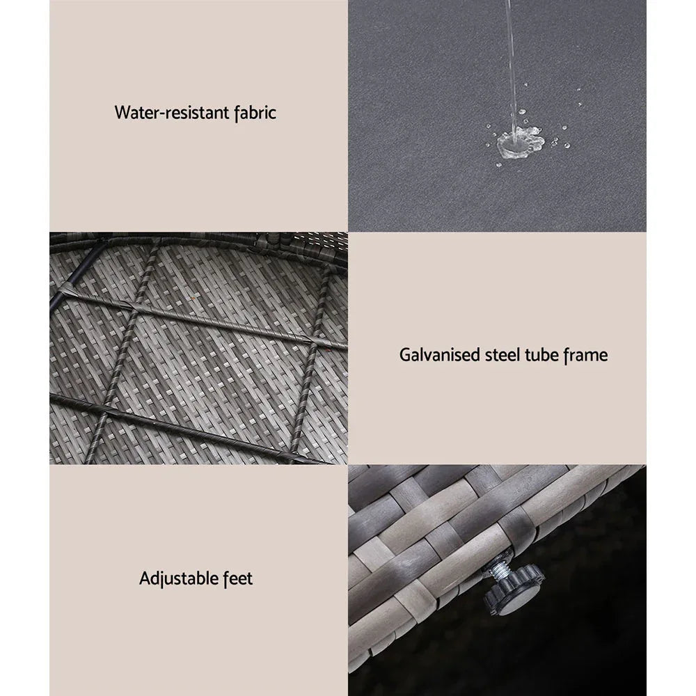 Gardeon Sun Lounge Setting Wicker Lounger Day Bed Patio Outdoor Furniture Grey - Mekamart Australia