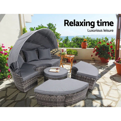 Gardeon Sun Lounge Setting Wicker Lounger Day Bed Patio Outdoor Furniture Grey - Mekamart Australia