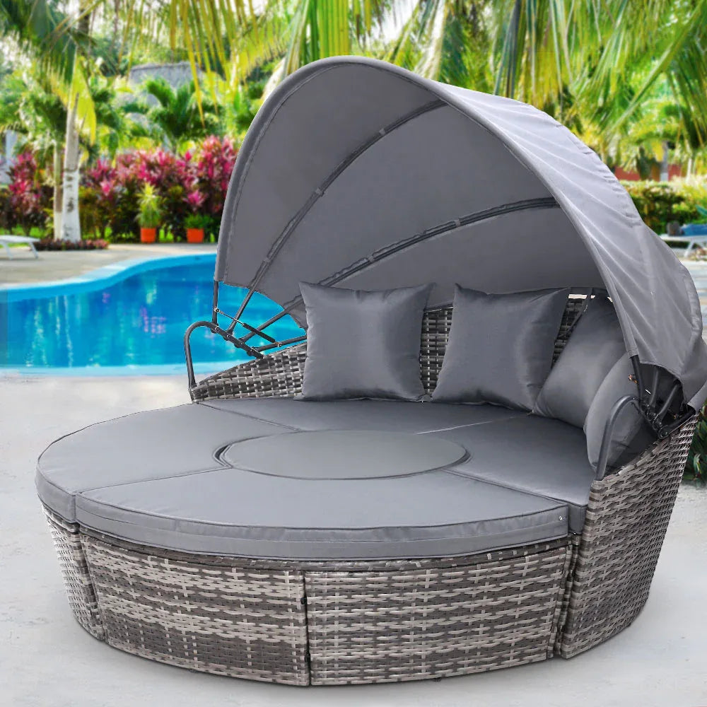 Gardeon Sun Lounge Setting Wicker Lounger Day Bed Patio Outdoor Furniture Grey - Mekamart Australia