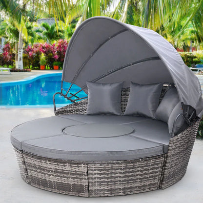 Gardeon Sun Lounge Setting Wicker Lounger Day Bed Patio Outdoor Furniture Grey - Mekamart Australia
