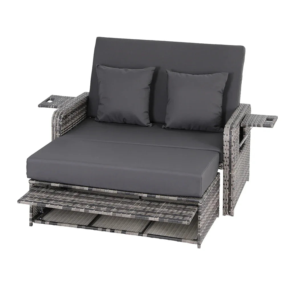 Gardeon Outdoor Day Bed Sun Lounge Setting Wicker Lounger Patio Furniture Grey - Mekamart Australia
