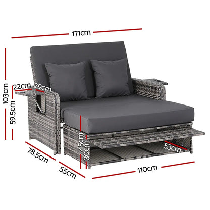 Gardeon Outdoor Day Bed Sun Lounge Setting Wicker Lounger Patio Furniture Grey - Mekamart Australia