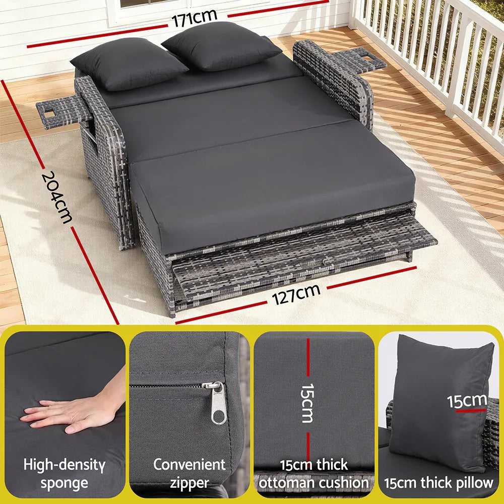 Gardeon Outdoor Day Bed Sun Lounge Setting Wicker Lounger Patio Furniture Grey - Mekamart Australia