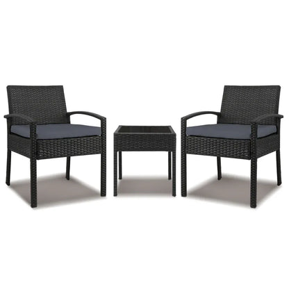 Gardeon 3PC Patio Furniture Bistro Set Wicker Outdoor Lounge Setting Black - Mekamart Australia