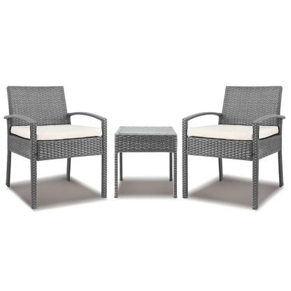 Gardeon 3PC Patio Furniture Bistro Set Wicker Outdoor Lounge Setting Grey - Mekamart Australia