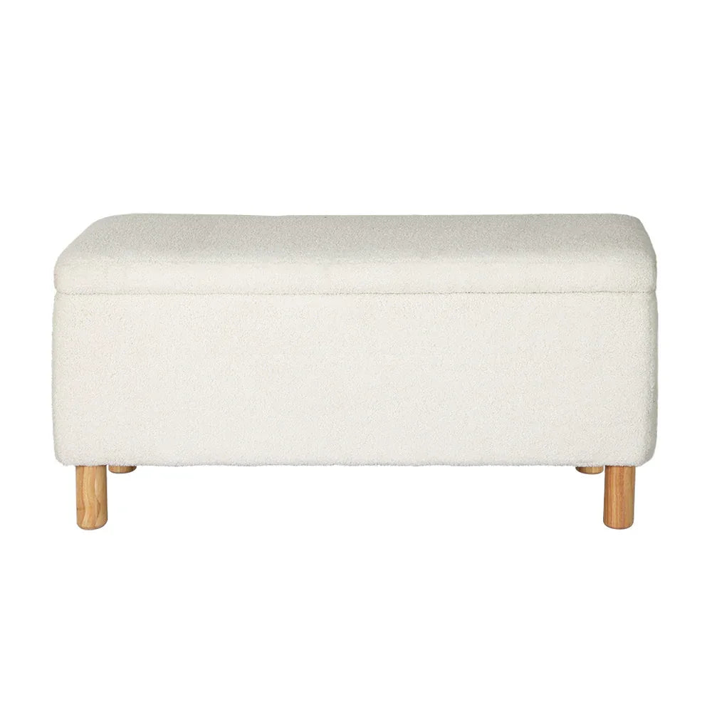 Artiss Storage Ottoman Blanket Box 99cm Teddy Fabric White - Mekamart Australia