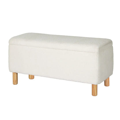 Artiss Storage Ottoman Blanket Box 99cm Teddy Fabric White - Mekamart Australia