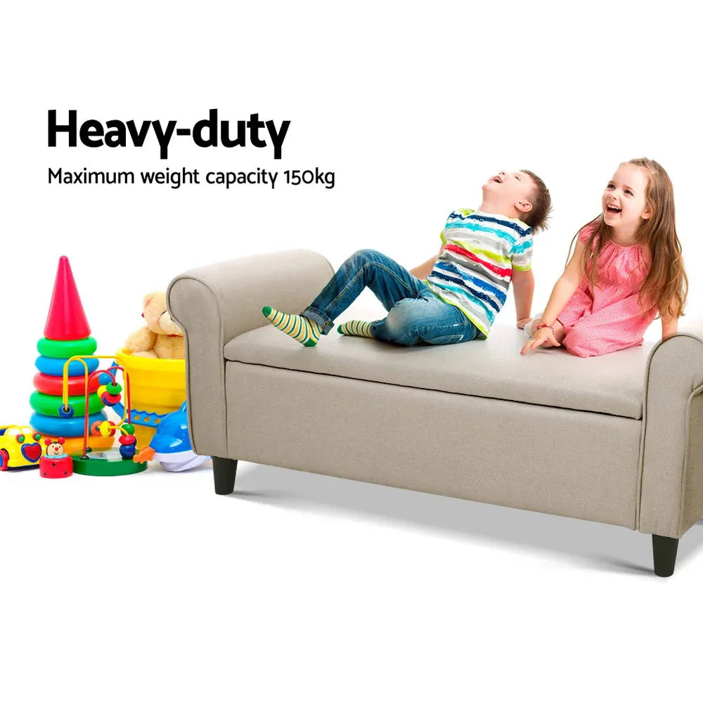 Artiss Storage Ottoman Blanket Box 125cm Arm Linen Taupe - Mekamart Australia