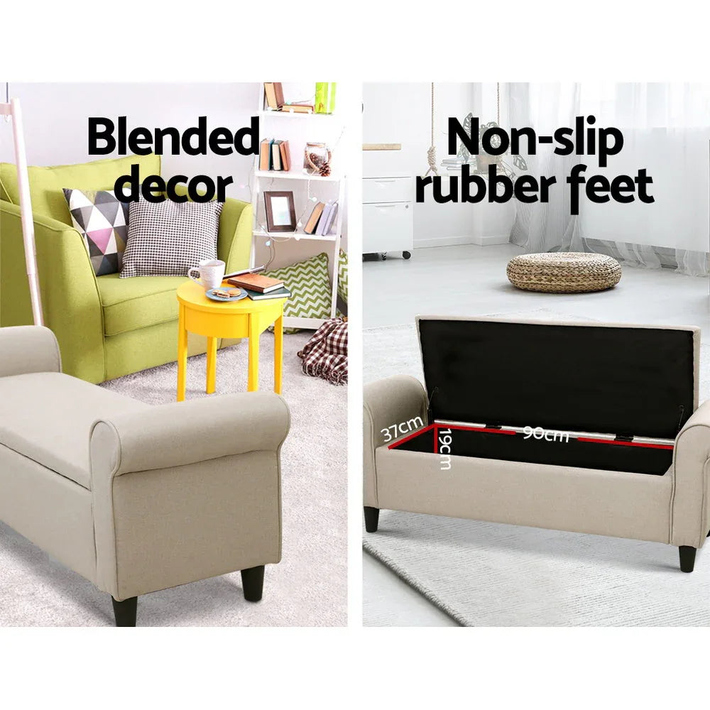 Artiss Storage Ottoman Blanket Box 125cm Arm Linen Taupe - Mekamart Australia