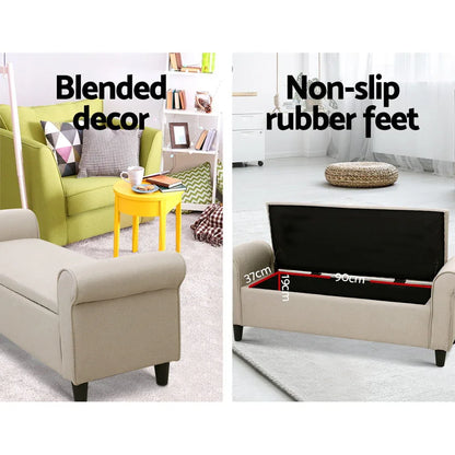 Artiss Storage Ottoman Blanket Box 125cm Arm Linen Taupe - Mekamart Australia