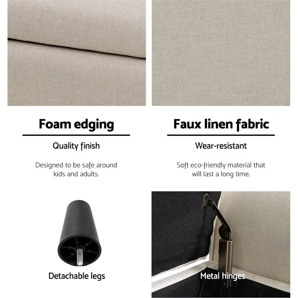 Artiss Storage Ottoman Blanket Box 125cm Arm Linen Taupe - Mekamart Australia