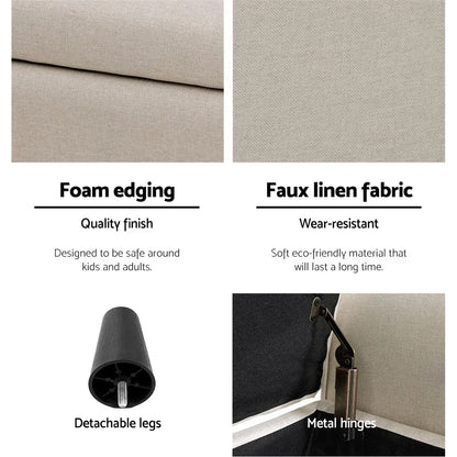 Artiss Storage Ottoman Blanket Box 125cm Arm Linen Taupe - Mekamart Australia