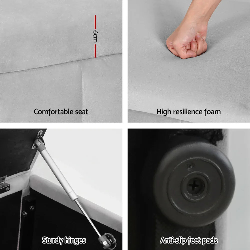 Artiss Storage Ottoman Blanket Box Velvet Grey 103cm - Mekamart Australia