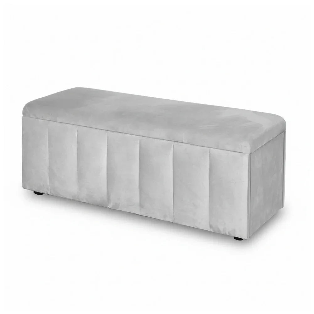 Artiss Storage Ottoman Blanket Box Velvet Grey 103cm - Mekamart Australia