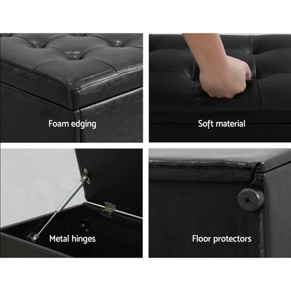 Artiss Storage Ottoman Blanket Box 140cm Leather Black