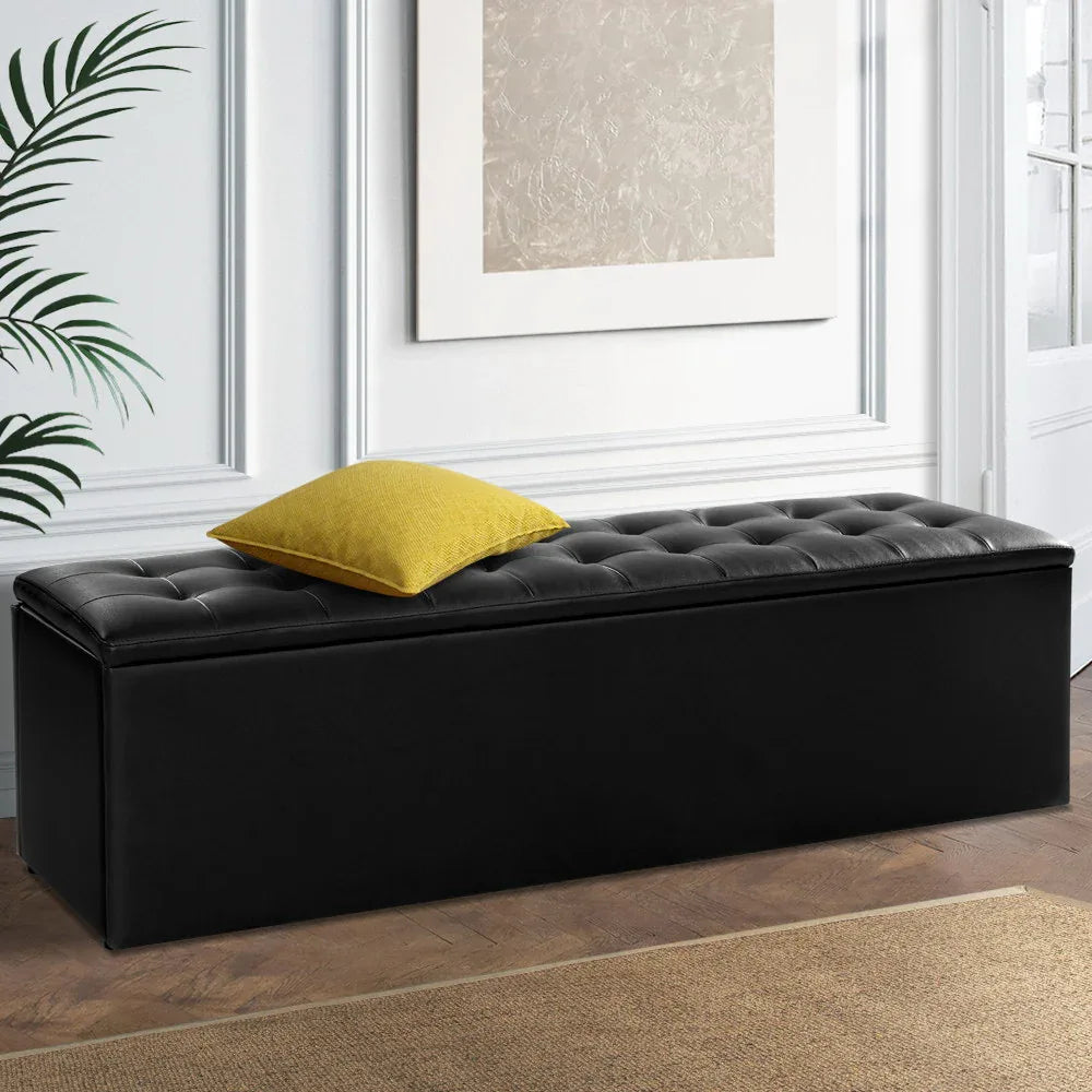 Artiss Storage Ottoman Blanket Box 140cm Leather Black