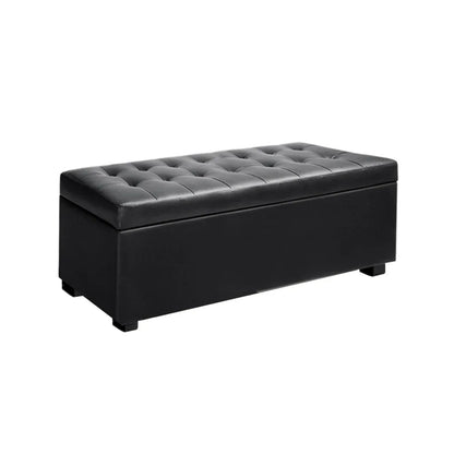 Artiss Storage Ottoman Blanket Box 97cm Leather Black - Mekamart Australia