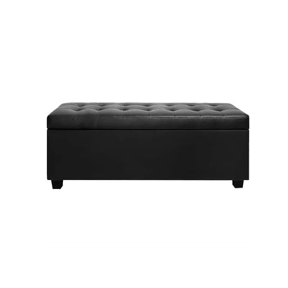 Artiss Storage Ottoman Blanket Box 97cm Leather Black - Mekamart Australia