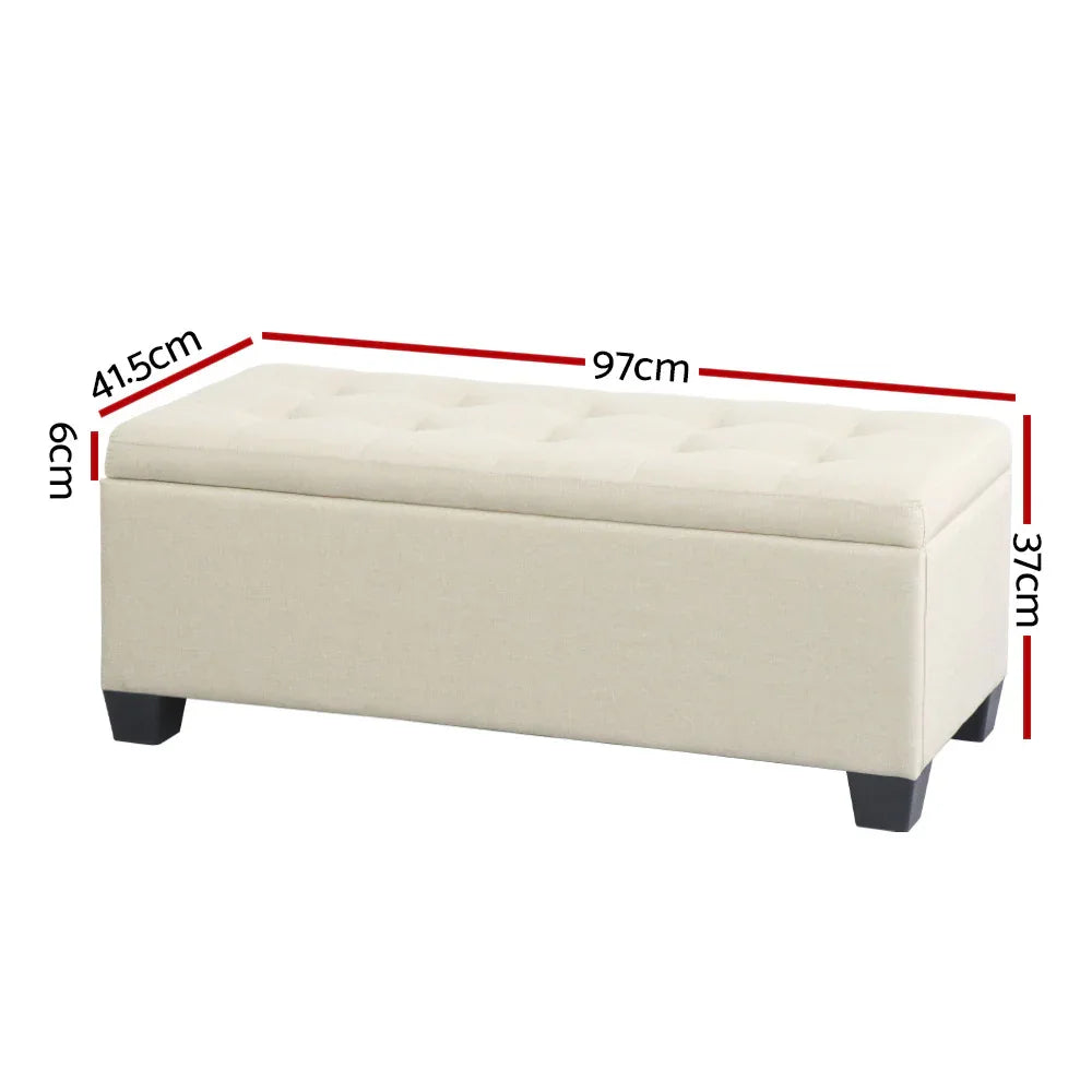 Artiss Storage Ottoman Blanket Box 97cm Linen Beige
