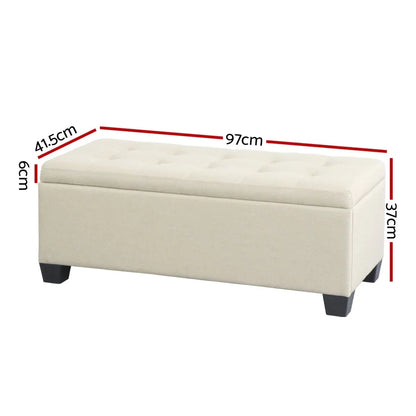 Artiss Storage Ottoman Blanket Box 97cm Linen Beige