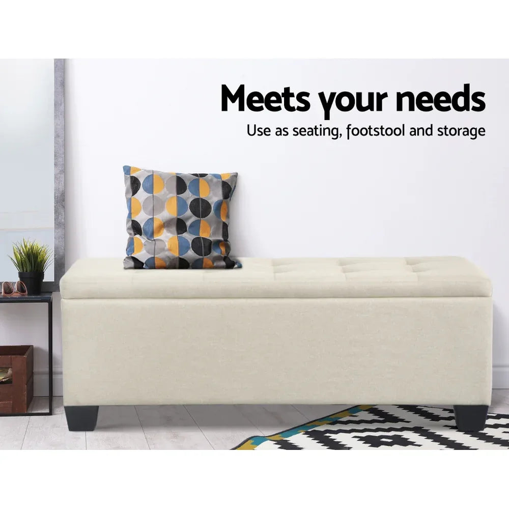 Artiss Storage Ottoman Blanket Box 97cm Linen Beige