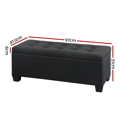 Artiss Storage Ottoman Blanket Box 97cm Linen Black