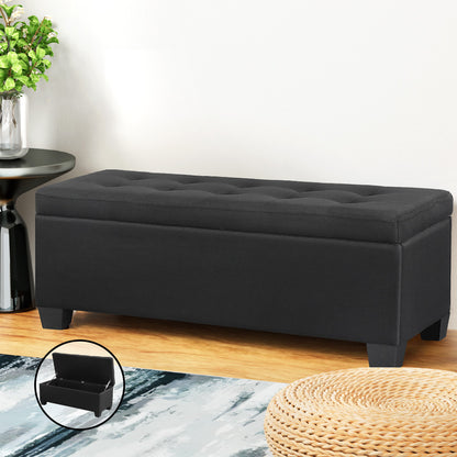 Artiss Storage Ottoman Blanket Box 97cm Linen Black