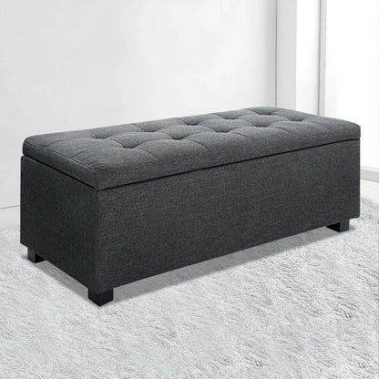Artiss Storage Ottoman Blanket Box 97cm Linen Charcoal