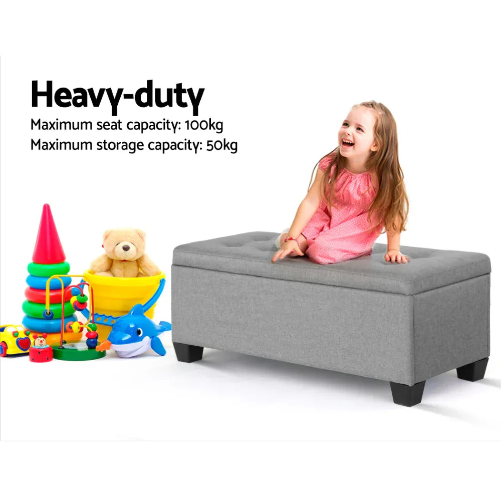 Artiss Storage Ottoman Blanket Box 97cm Linen Light Grey - Mekamart Australia