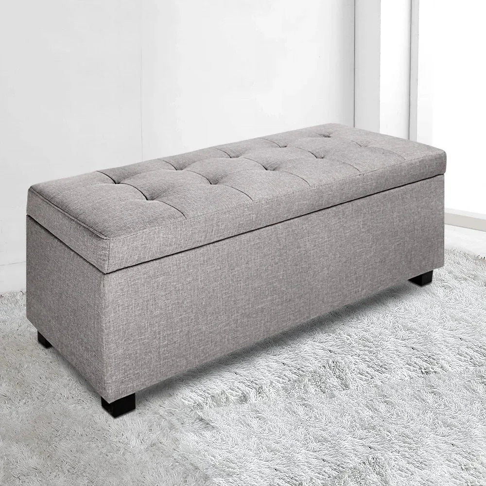 Artiss Storage Ottoman Blanket Box 97cm Linen Light Grey - Mekamart Australia