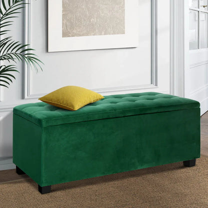 Artiss Storage Ottoman Blanket Box 97cm Velvet Green - Mekamart Australia