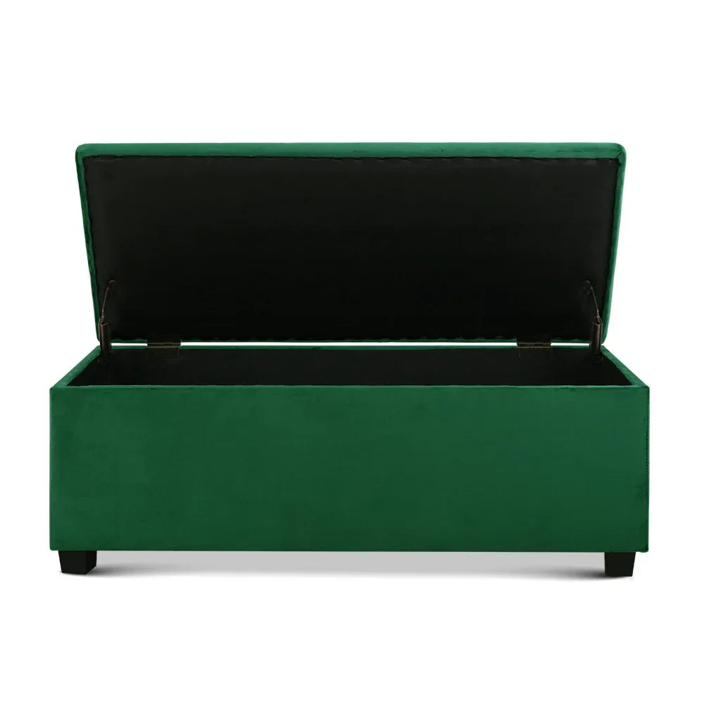 Artiss Storage Ottoman Blanket Box 97cm Velvet Green - Mekamart Australia