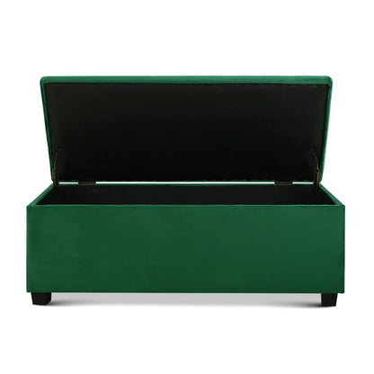 Artiss Storage Ottoman Blanket Box 97cm Velvet Green - Mekamart Australia
