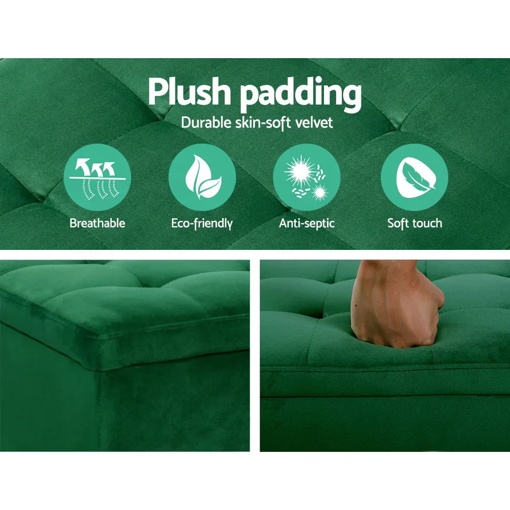 Artiss Storage Ottoman Blanket Box 97cm Velvet Green - Mekamart Australia