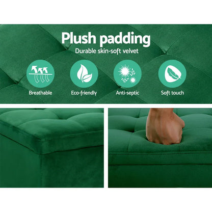 Artiss Storage Ottoman Blanket Box 97cm Velvet Green - Mekamart Australia