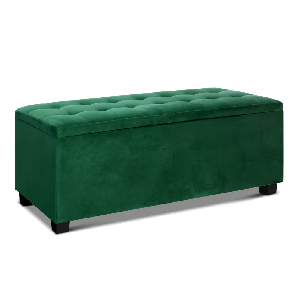 Artiss Storage Ottoman Blanket Box 97cm Velvet Green - Mekamart Australia