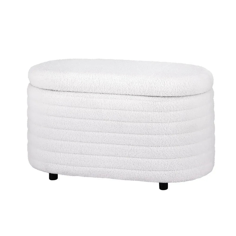 Artiss Storage Ottoman Blanket Box 87cm Boucle Fabric Oval - Mekamart Australia