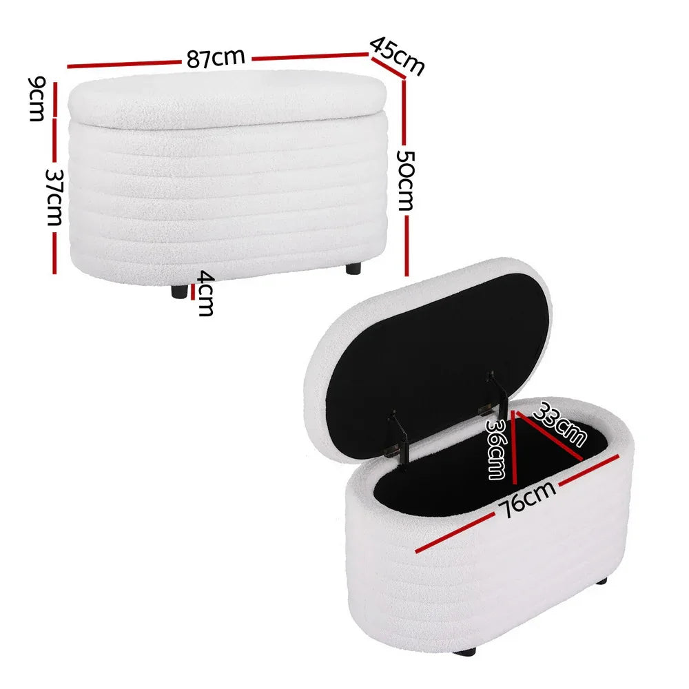 Artiss Storage Ottoman Blanket Box 87cm Boucle Fabric Oval - Mekamart Australia