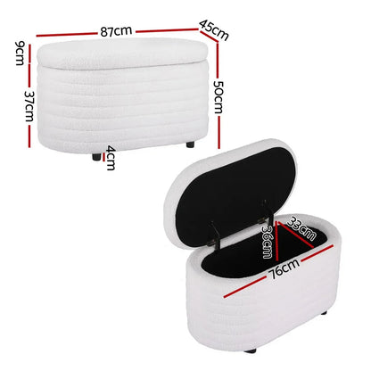 Artiss Storage Ottoman Blanket Box 87cm Boucle Fabric Oval - Mekamart Australia