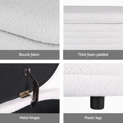 Artiss Storage Ottoman Blanket Box 87cm Boucle Fabric Oval - Mekamart Australia