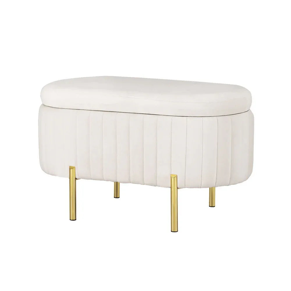 Artiss Storage Ottoman Blanket Box 87cm Velvet Oval White - Mekamart Australia