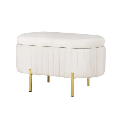 Artiss Storage Ottoman Blanket Box 87cm Velvet Oval White - Mekamart Australia